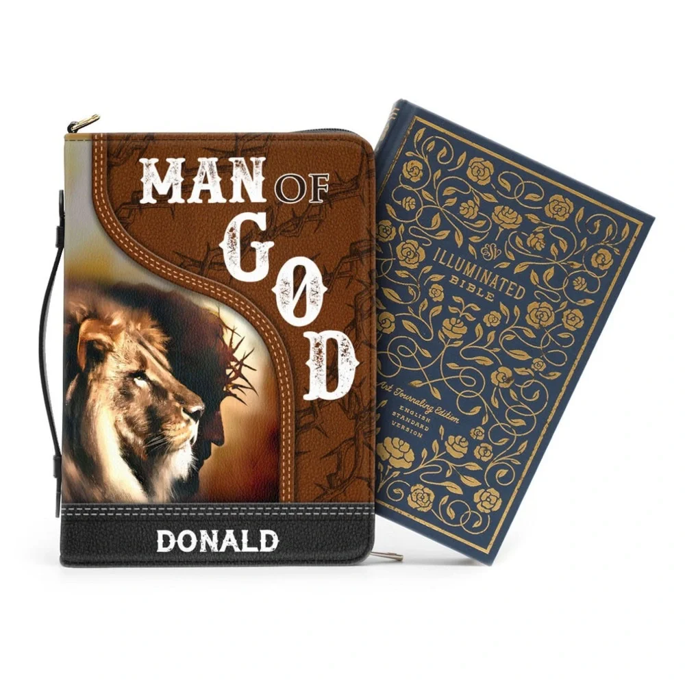 Man of God Bible Cover | PU Leather | Lion + Jesus Design | NWOT